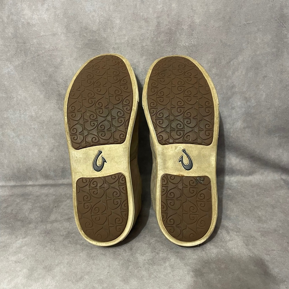 OluKai Pehuea Heu Womens 8 Tan Leather Suede Shearling‎ Slip On Loafer Shoes - Picture 8 of 8